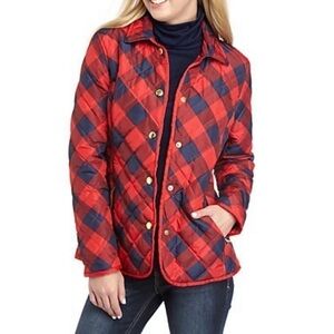 Crown & Ivy Red Navy Blue Plaid Check Quilted Barn Jacket Winter Coat Size Small